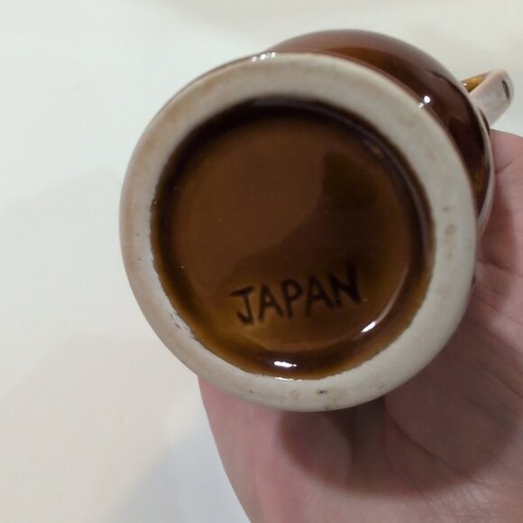 Vintage MCM Carmel Brown Glaze Drip Ceramic Pottery Pitcher Vase Japan 7" Tall - Picture 7 of 7